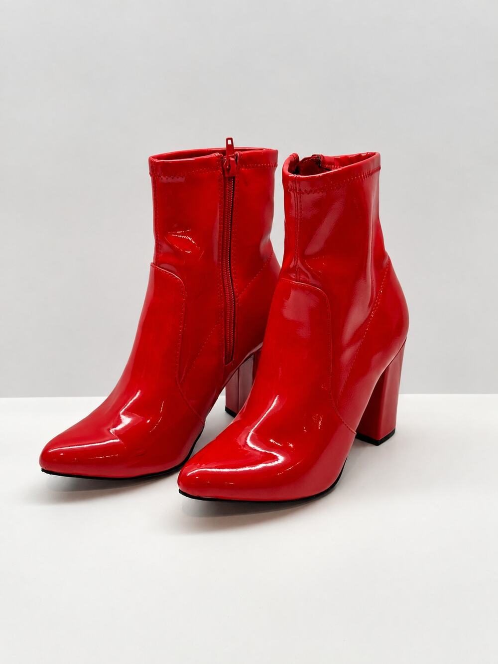 Red Patent Vinyl Ankle Boots Women’s 6M Devil Halloween Costume Pointed Toe Heel